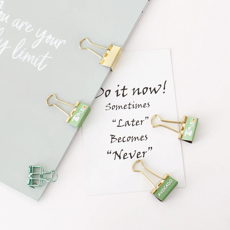 TUTU 6pcs /box Fashion Gold Avocado Season Fruit Binder Clip Metal Binder Clips Photos Tickets Notes Letter Paper Clip H0327