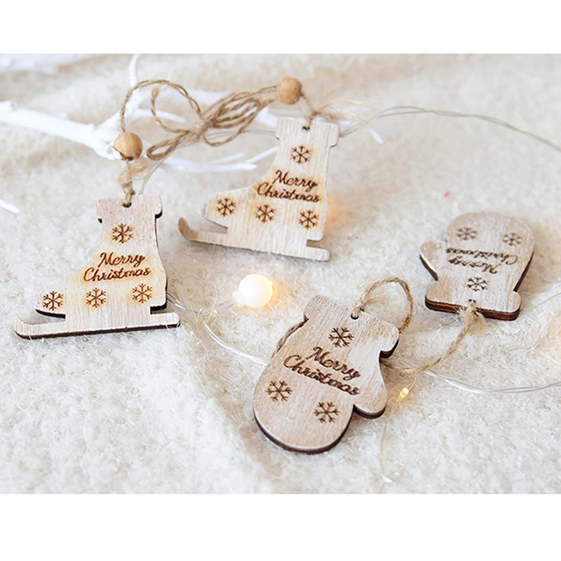 Wood Color Christmas Roller Skates Decorative Pendant Creative Christmas Boots Hanging