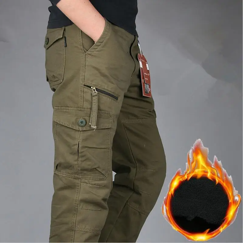 Army yellow Зимние Утепленные флисовые брюки карго мужские двухслойные военные армейские камуфляжные Тактические Брюки повседневные теплые брюки плюс размер 3XL - Цвет: Army yellow