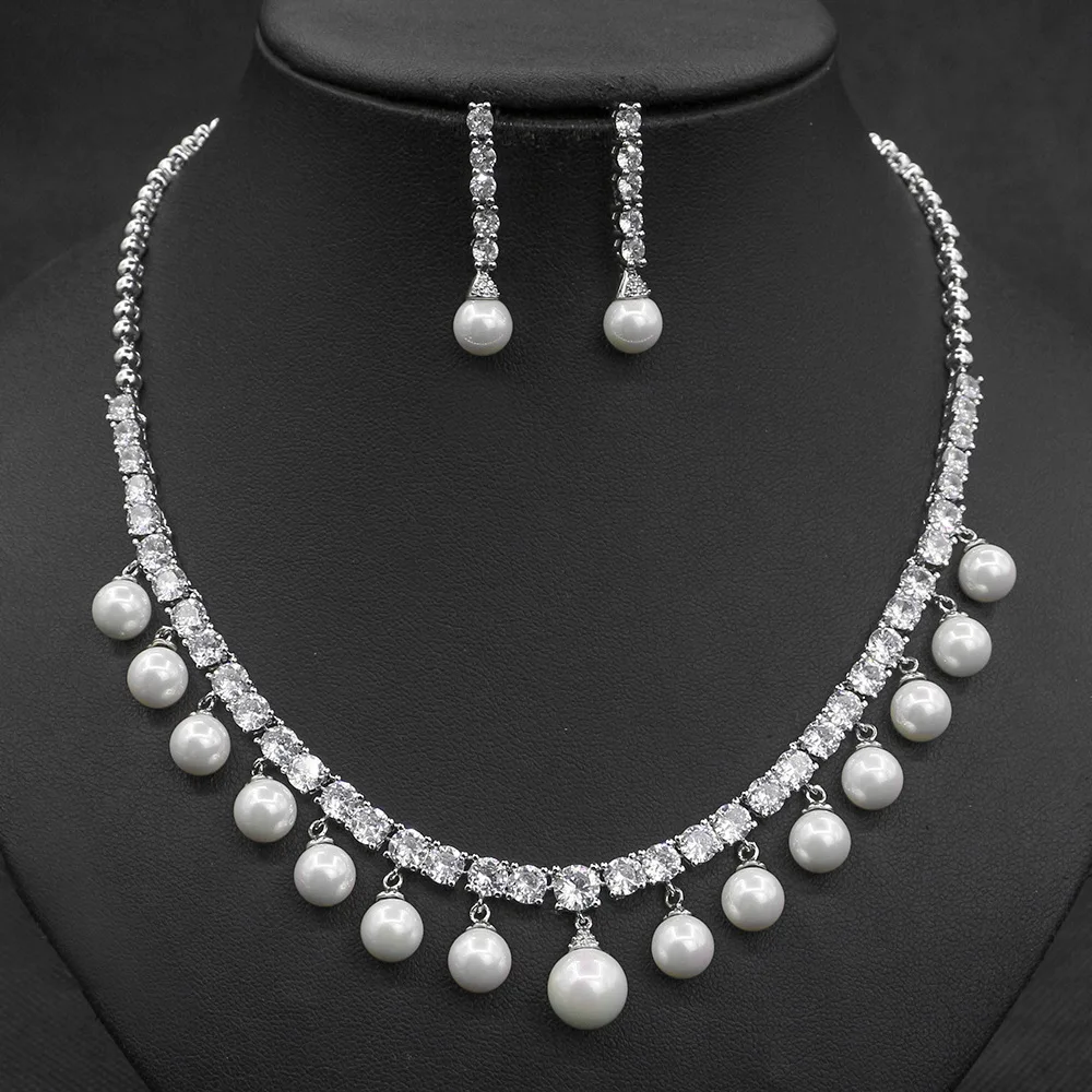 

Fashion Women Jewelry Set High-grade Pearl Dangle Earrings and Necklace Sets For Wedding Accessories bijoux