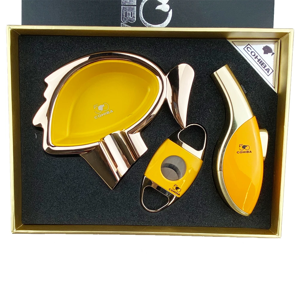 US $55.68 Cigar Ashtray Cutter Lighter Windproof Torch Jet Flame Cigar Accessories set Butane Gas Gift Box