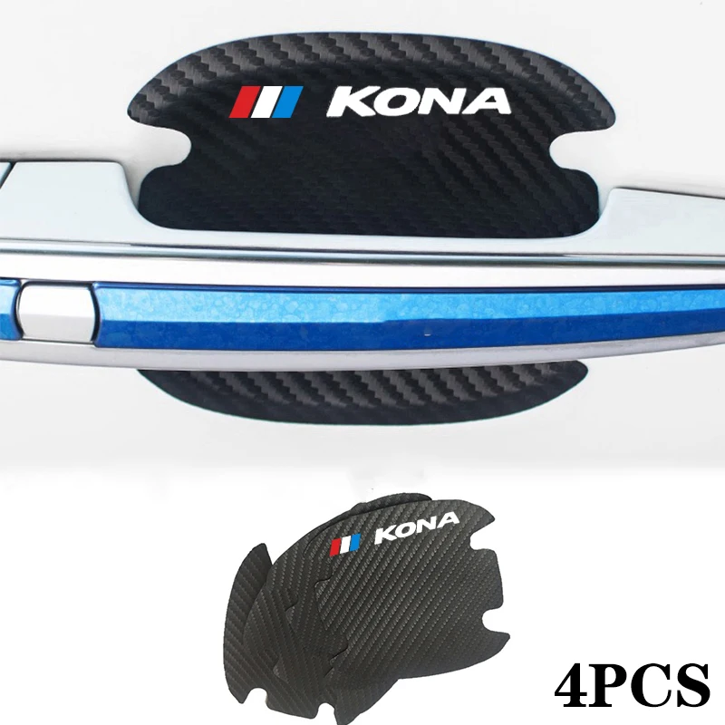 

4pcs Carbon Fiber Car Door Handle Scratch Protector Leather Stickers Vinyl Decals For Hyundai KONA 2018 2019 2020 Accessories