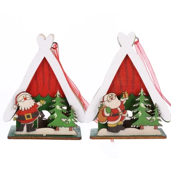 

2Pcs Xmas House Pendants Lovely Crafted Xmas Luminous House Xmas Mini Santa House Pendants for Christmas Home Kids