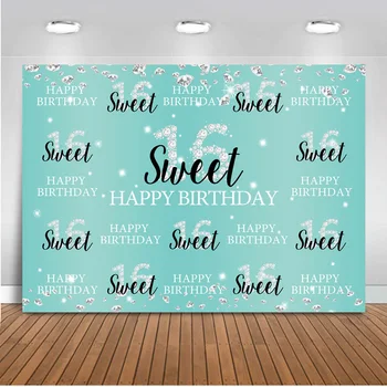 

Sweet 16 Backdrop for Photography Girl Children Happy Birthday Blue Party Background for Photo Booth Decoration Supplies Prop