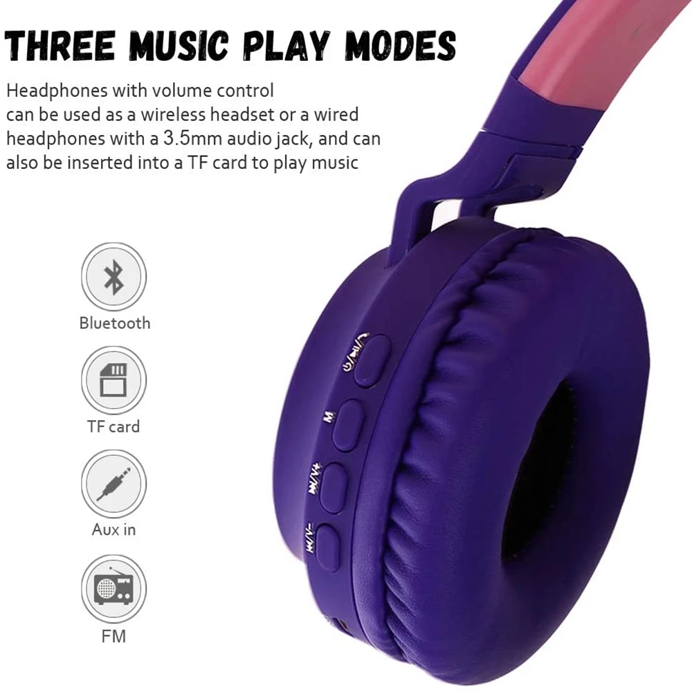 Cat ear Headphones Wireless Bluetooth 5 0 Headset Headset Hifi Music Stereo Bass LED Light Mobile Phone girl For iphone pc