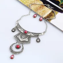  LZHLQ Women Geometric Necklaces Earrings Set Vintage Multilayer Water Drop Resin Pendant Necklace Rhinestone Jewelry Accessories 