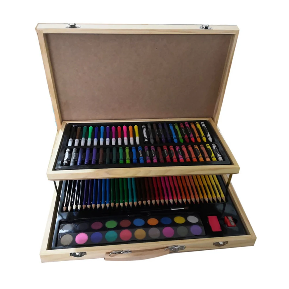 

108 Pcs Brush Painting Set Wooden Box Color Pencils Art Student Drawing Markers Birthday Gift Children Crayon Office Stationery