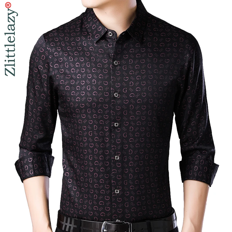 2021 Brand Casual Spring Luxury Letter Long Sleeve Slim Fit Men Shirt Streetwear Social Dress Shirts Mens Fashions Jersey 2304 | Мужская