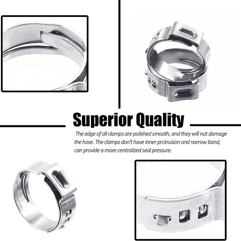 30X 20.8mm 5/8" PEX Crimp Ring Cinch Ear Pinch Clamp Tubing 304 Stainless Steel - View #7