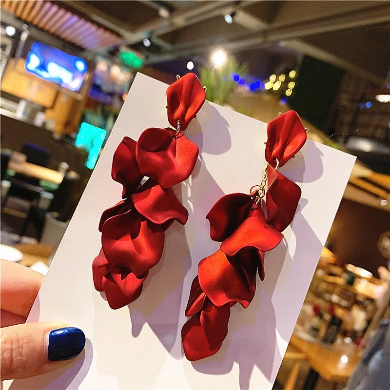 Красные Лепестковые серьги в виде цветка для женщин, новинка, сексуальные серьги, модные ювелирные изделия - Окраска металла: 416-7