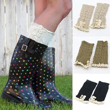 

Women Girl Crochet Knitted Lace Trim Boot Cuffs Toppers Leg Warmers Winter Socks