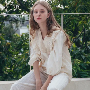 

Springand autumn comfortable cotton sexy ladies Korean version of the home service long-sleeved cute sweet bow pajama pants suit