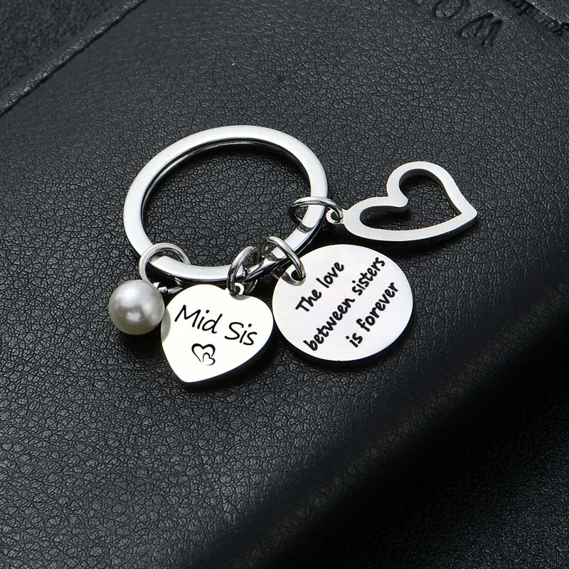 

12PCs Friendship Jewelry Gifts The Love Between Sisters Is Forever Keychains Mid Sis Keyrings Love Heart Pearl Pendant Key Rings