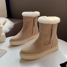 New Winter Women Boots Warm Plush Snow Boots Women Shoes Fashion Ankle Boots Soft Black Suede Boots Platform Flat Heel Boot