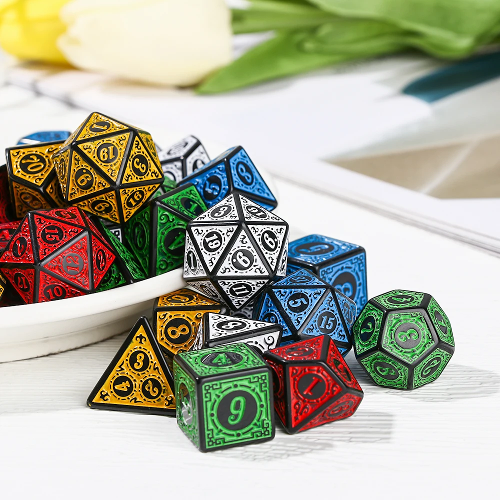 7Pcs/Set Polyhedral Dice Set Game Dice For RPG DND Accessories Polyhedral For Board Card Game Engraving Educational Toys