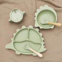 BPA Free Baby Silicone Sucker Bowl Plate Children's Tableware Training Fork Spoon Portable Feeding Snack Cup Dining Appliance 1