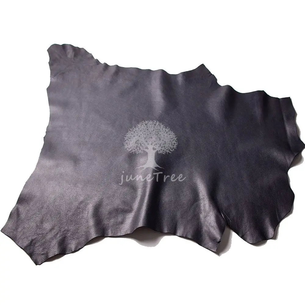 Junetree veg. tanned goat skin leather Genuine leather for craft shoe clothes bag thick 1.0-1.3mm black leather fabric leather material handmade leather