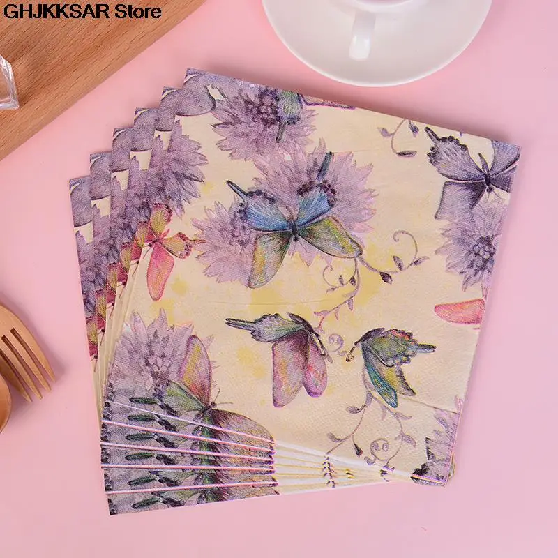 Disposable Tableware Paper Napkins 20Pcs/Bag Napkins Paper Butterfly Decoupage Napkin Paper Tissue for Xmas Wedding Decor Party Table Supplies