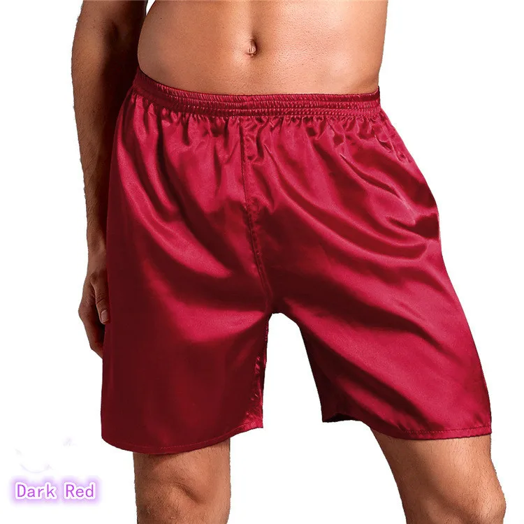 shorts red Мужские шелковые атласные халаты, пижамы с длинным рукавом, одноцветные пижамы, кимоно, мужской халат для отдыха, Мужская домашняя одежда, халат - Цвет: shorts red