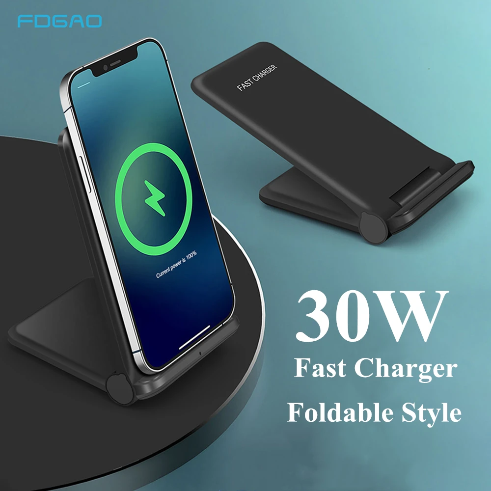FDGAO Fast Qi Wireless Charger Foldable Charging Stand 30W For iPhone 12 11 XS Max XR X 8Plus Samsung S21 S20 S10 Galaxy Note 20