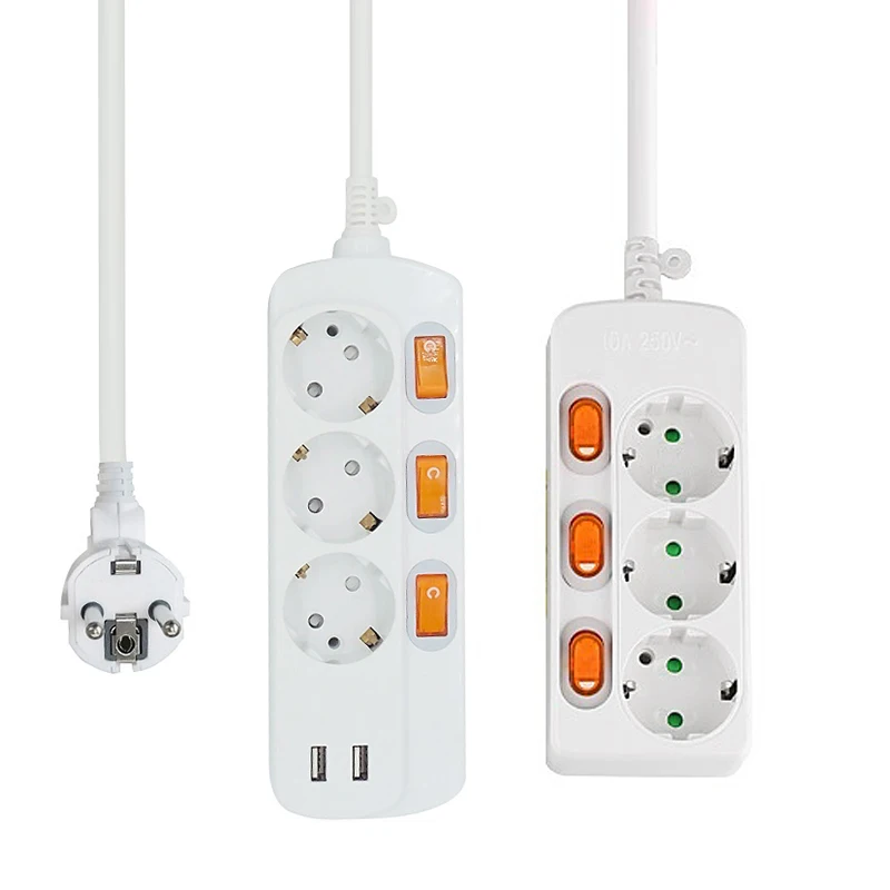 

Hight quality Extension Cord Socket EU Plug Socket Separate Switch Control Power Strip with 2USB Charger Socket