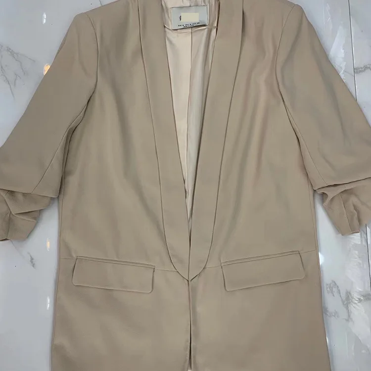Long Blazer Women Solid Shawl Collar Pockets Office Blazers Female Outwear Tops Roll sleeve Women's Jacket And Blazer Coat