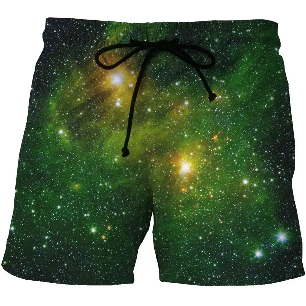 Summer Man's Beach Shorts Thin Loose Water Sport Short Pant Galaxy 3D Print Running Gym Shorts Male Oversized Surfing Boardshort