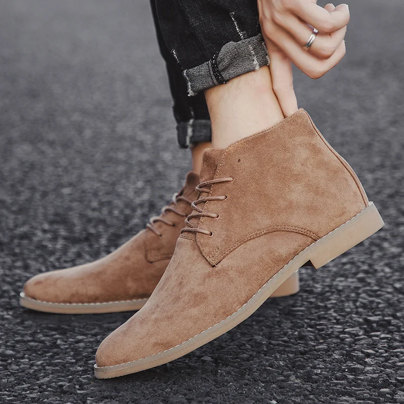 Chelsea Boots Men Fashion Pointed Comfortable Ankle Dress Lace Up Suede Casual men chelsea boots
