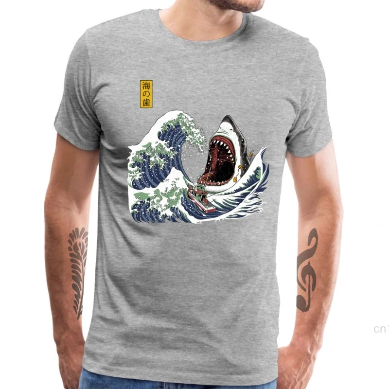 Crazy Shark Top Tees Uomo Great Wave Teeth Of Sea T Shirt Estate Autunno Di Alta Qualità Manica Corta 100% Cotone O Collo Maglietta Da Uomo