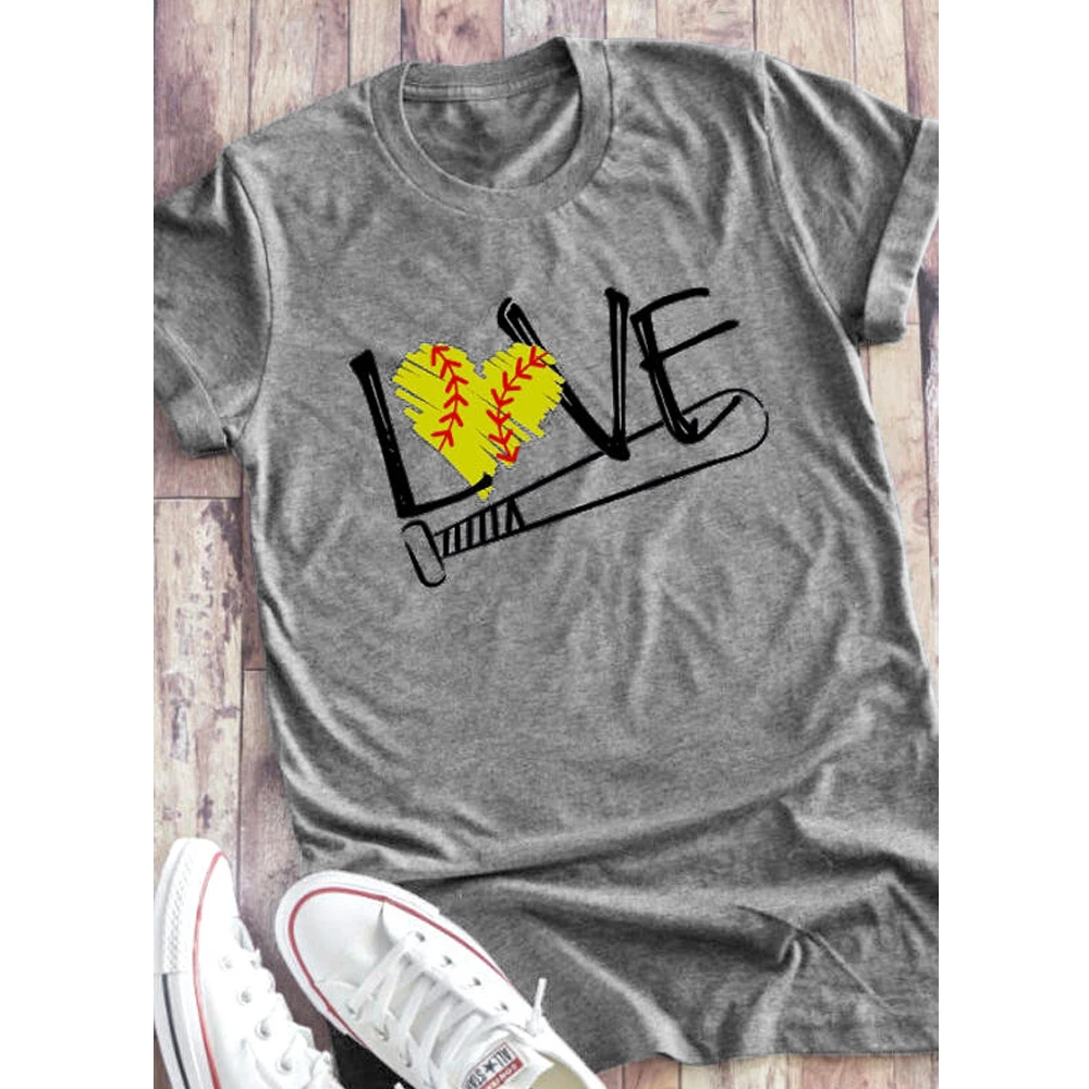 愛ソフトボールハート色プリントtシャツおかしい女性のバレンタインデーのギフトのtシャツキューゲーム日ソフトボール恋人tシャツトップ T Shirts Aliexpress