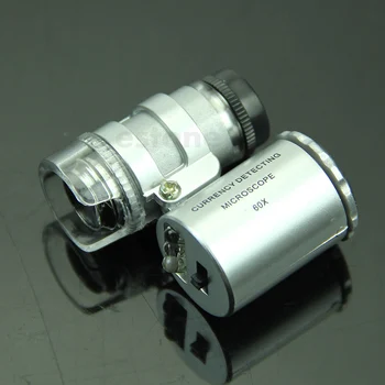 

Mini 60X Magnifier Microscope UV Jeweler Loupe currency Detector with LED Light