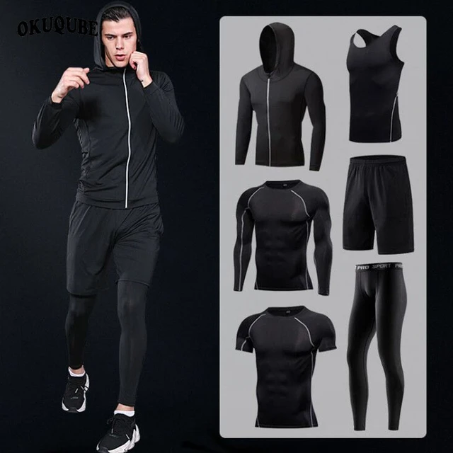 Sportswear Man Compression Sport Suits Hooded Reflective Tracksuits Sports Joggers Training Fitness Gym Clothes Running Set
