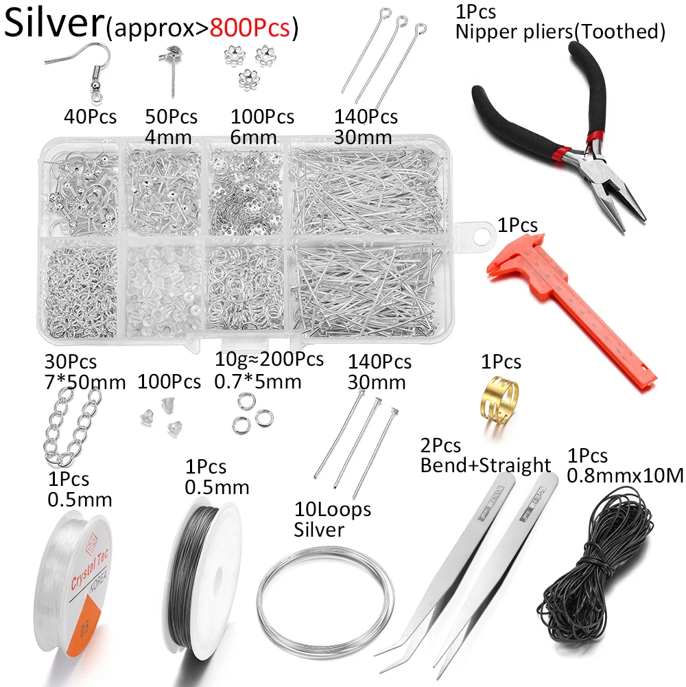 800pcs Jewelry Making Starter Kit Earrings Necklace Findings DIY Beads Plier Tools Set Jewelry Repair Tool Set Jewelry Supplies - 2