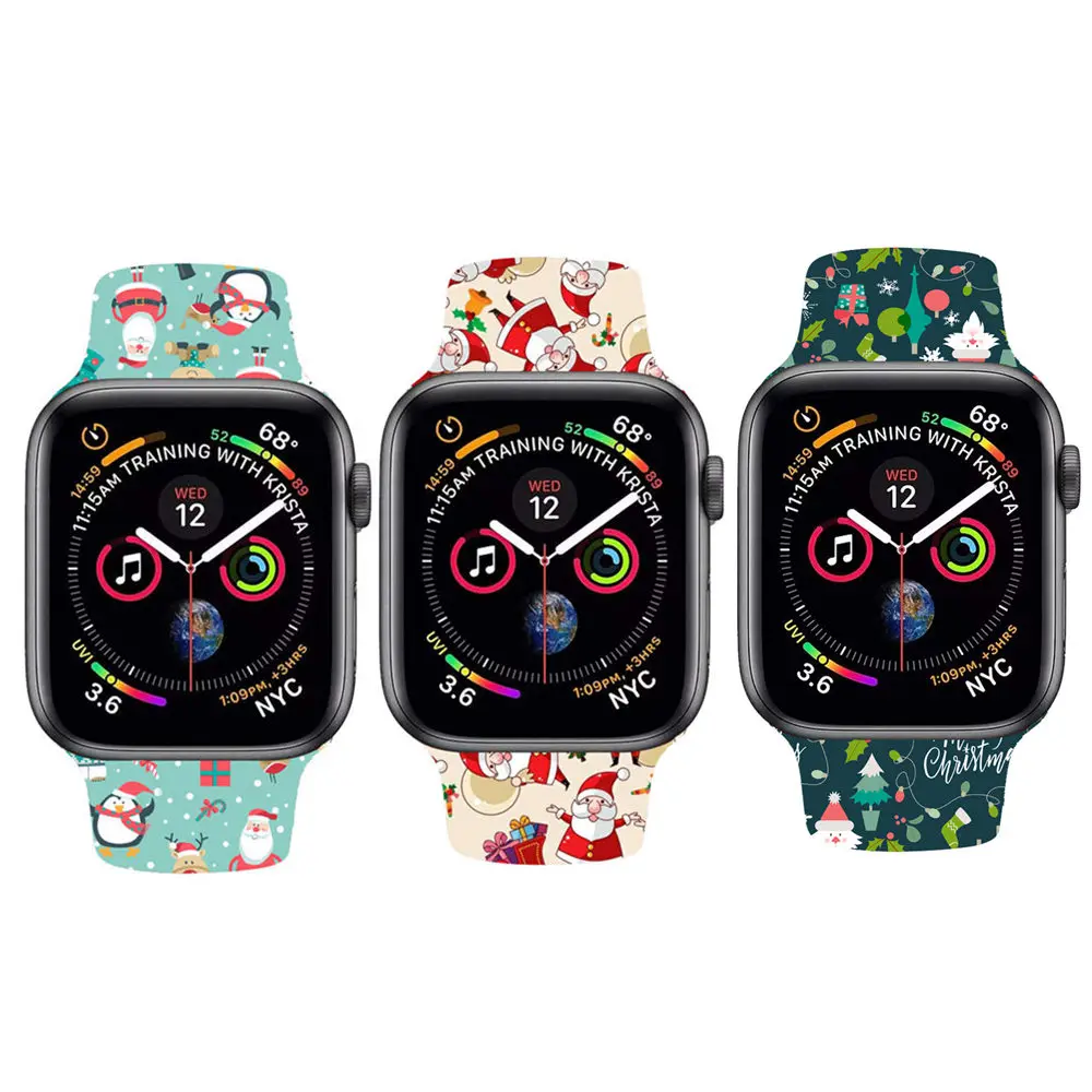 Силиконовый ремешок для Apple watch 5 4 3 2 44 мм 40 мм iwatch ремешок 38 мм 42 мм Рождественский ремешок для часов браслет 44/40/42/38