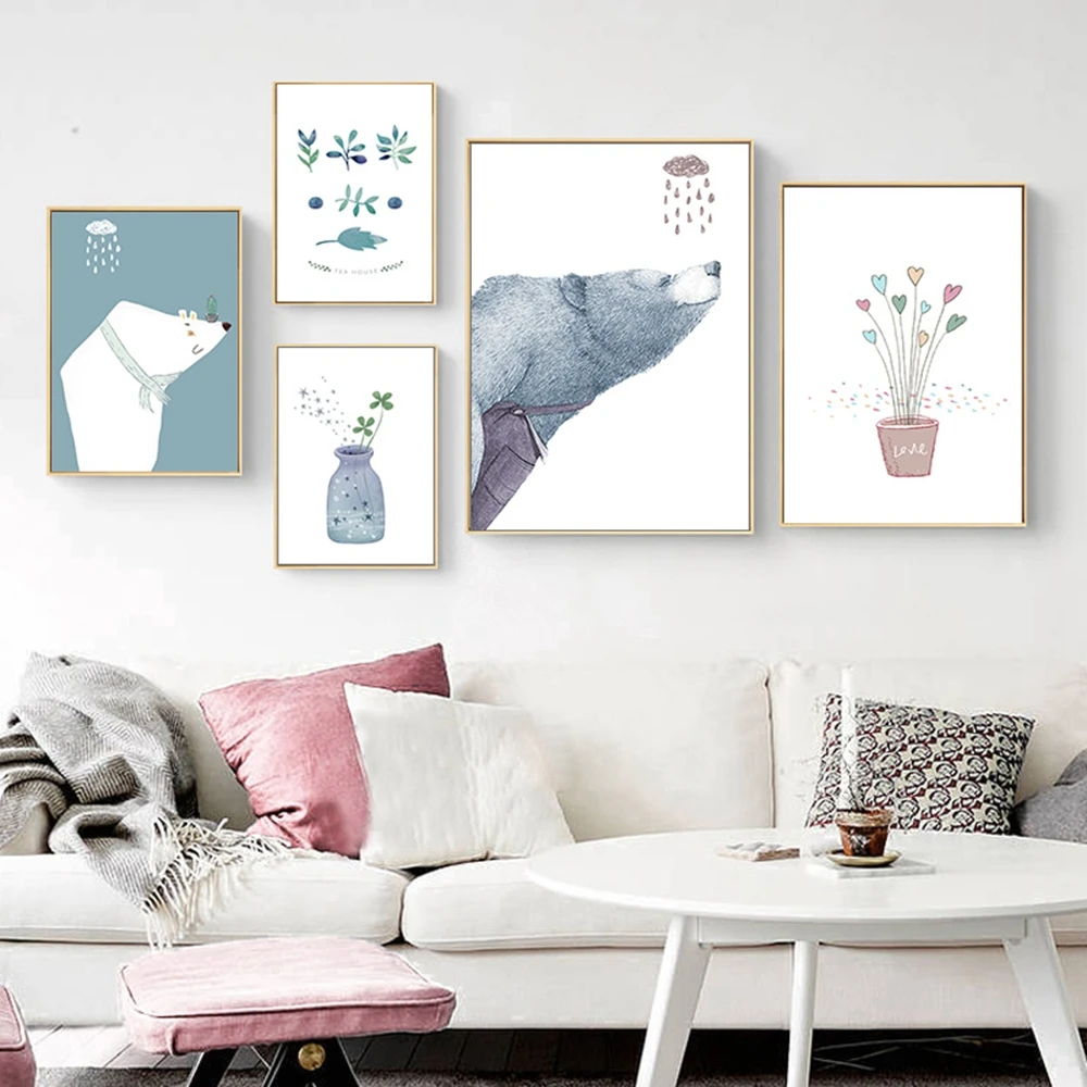 Современные Мультяшные медведи и горшечные растения современные цветочные