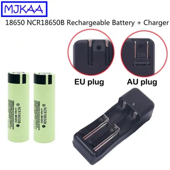 

MJKAA 2Pcs 18650 3400mAh 3.7v Lithium NCR18650B Rechargeable Battery + Charger US AU Plug Black 220V Dual Batteries Chargers