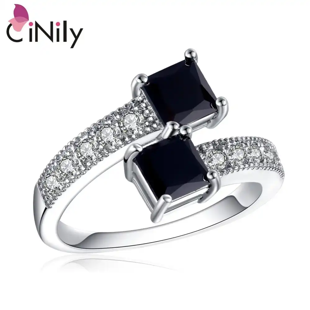 Cinily Black Onyx Rings Silver Plated Square Cubic Zirconia Full Crystal Stone Filled Finger Ring Classic Ol Jewelry Women Girl Rings Aliexpress