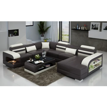 

Living Room Sofa set furniture real genuine cow leather sofas bluetooth puff asiento muebles de sala canape L shape sofa cama