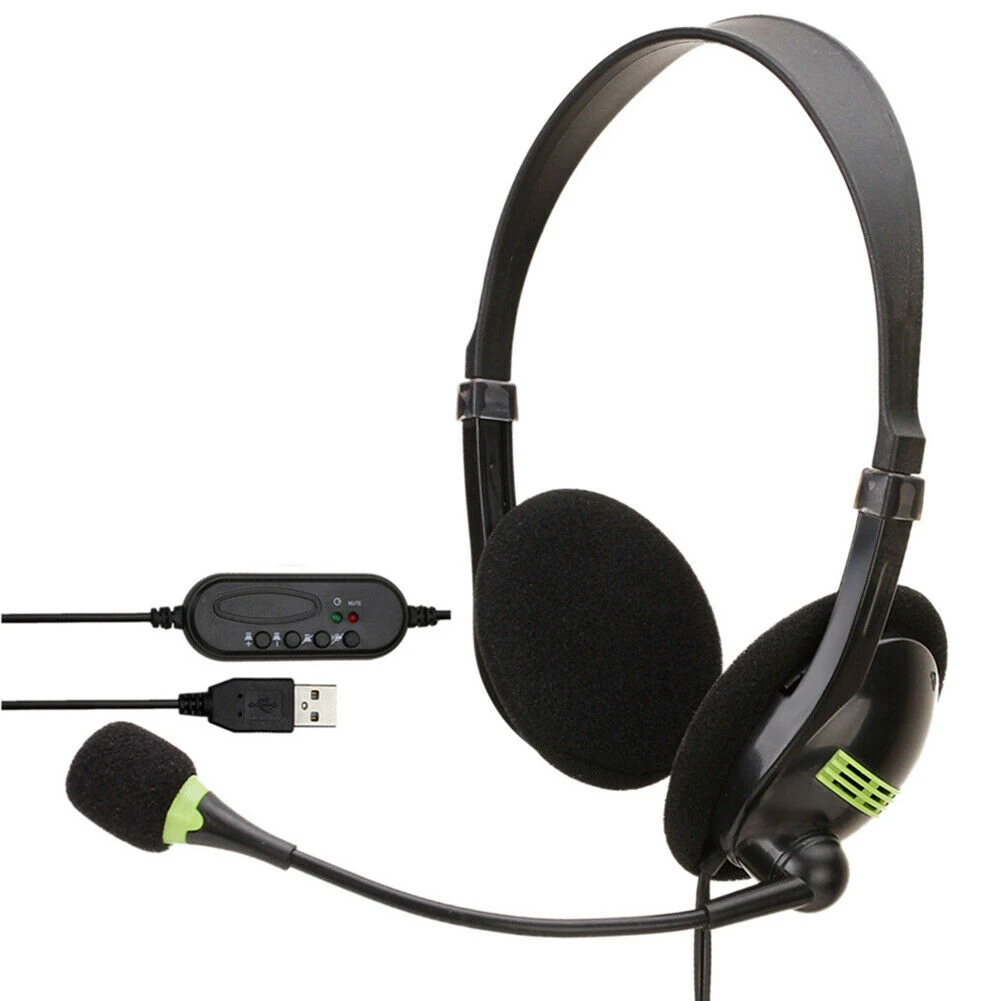 USB Headset With Microphone Noise Cancelling Computer PC Headset Lightweight Wired Headphones For PC Laptop Mac School Kids