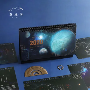 

2020 Cool Planet Foil Calendars Large Moon Desktop Paper Calendar Dual Daily Scheduler Table Planner Yearly Agenda Organizer
