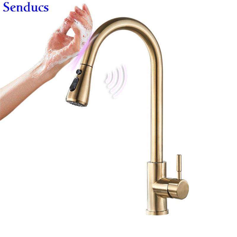 Touch Faucet Senducs Brushed Sensor Kitchen Faucet Quality Stainless Steel Smart Touch Sensitive Kitchen Mixer Tap Automatic Tap - Цвет: 1270-B-gold-touch