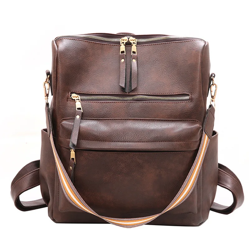 

New Style Retro Fashion Women's Large Capacity Double Back Pu Trend Backpack Korean-style Female Backpack Hot Selling