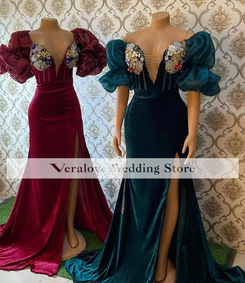 light blue prom dresses Robes De Mariée Off Shoulder Mermaid Prom Dress 2022 Velvet Crystal Formal Aso Ebi Party Gowns Evening Wear long prom dresses