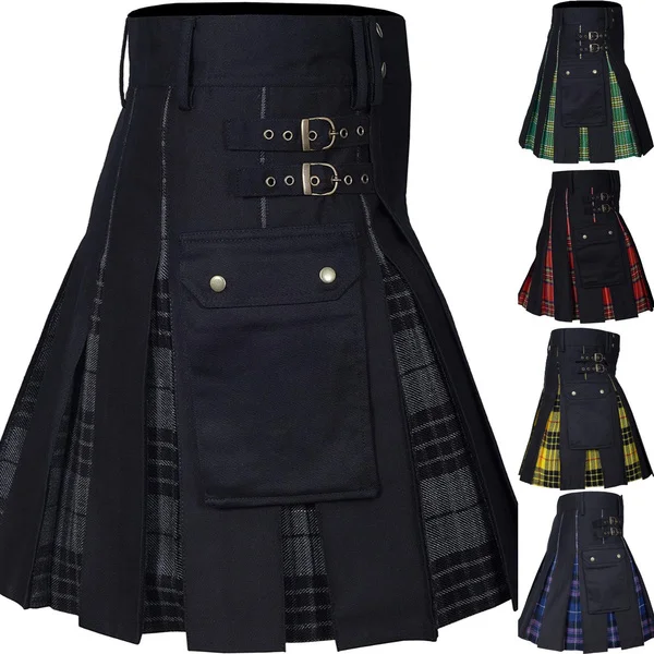 Kilts For Men, Utility Kilt, 100% Cotone Jeans Hybrid Kilt, Scatola Moderna Pieghettata Tartan Tradizionale Uomo Kilt