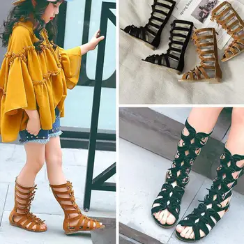 

2020 Summer Gladiator Boots High-top Fashion Roman Girls Sandals Kids Girls Hollow Children Toddler Baby Shoes B930