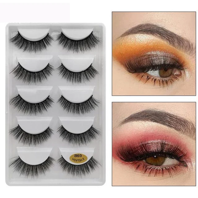 

3D imitation mink 5 pairs of fake eyelashes cross-border natural thick eyelashes Wispy Fluffy Dramatic Volume Fake Lashes