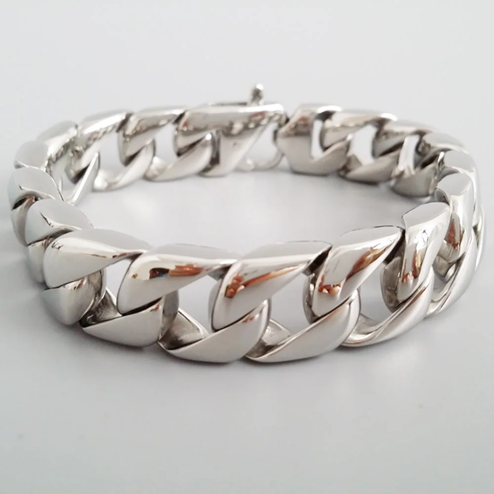 Длинные Браслеты в стиле панк 22 см для мужчин, блестящие браслеты из нержавеющей стали с подвеской на цепочке, мужские готические ювелирные изделия