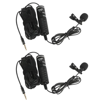 

2Pcs Lavalier Microphone Rechargeable Omnidirectional Condenser Clip-on Mic with LED Indicator for Recording Vlog