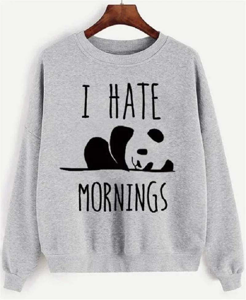 I Hate Mornings принт свитер милый Графический круглый вырез, длинный рукав повседневные худи и толстовки для женщин женские Топы Прямая