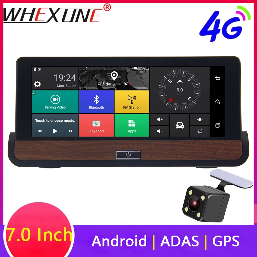 WHEXUNE 7," ips 4G Android Dash камера FHD 1080P Автомобильный видеорегистратор gps навигация Bluetooth двойной объектив Автомобильный видеорегистратор удаленный монитор